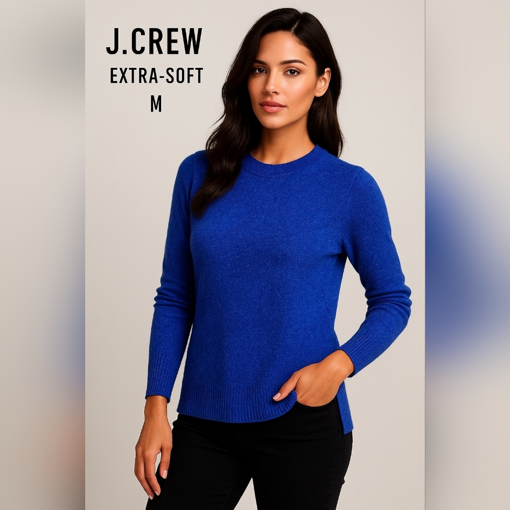 J.Crew Women’s Extra-Soft Crewneck Electric Blue Sweater Pullover Size M